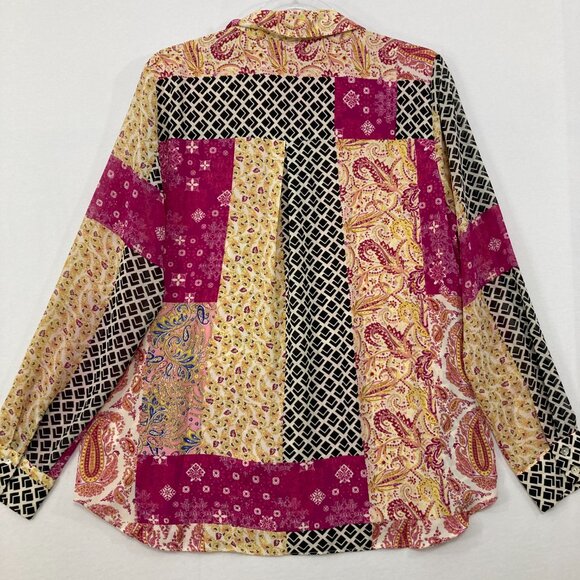 Rose & Olive Large Orange Pink Boho Paisley Soft Flowy Button Down Elegant - Picture 8 of 11